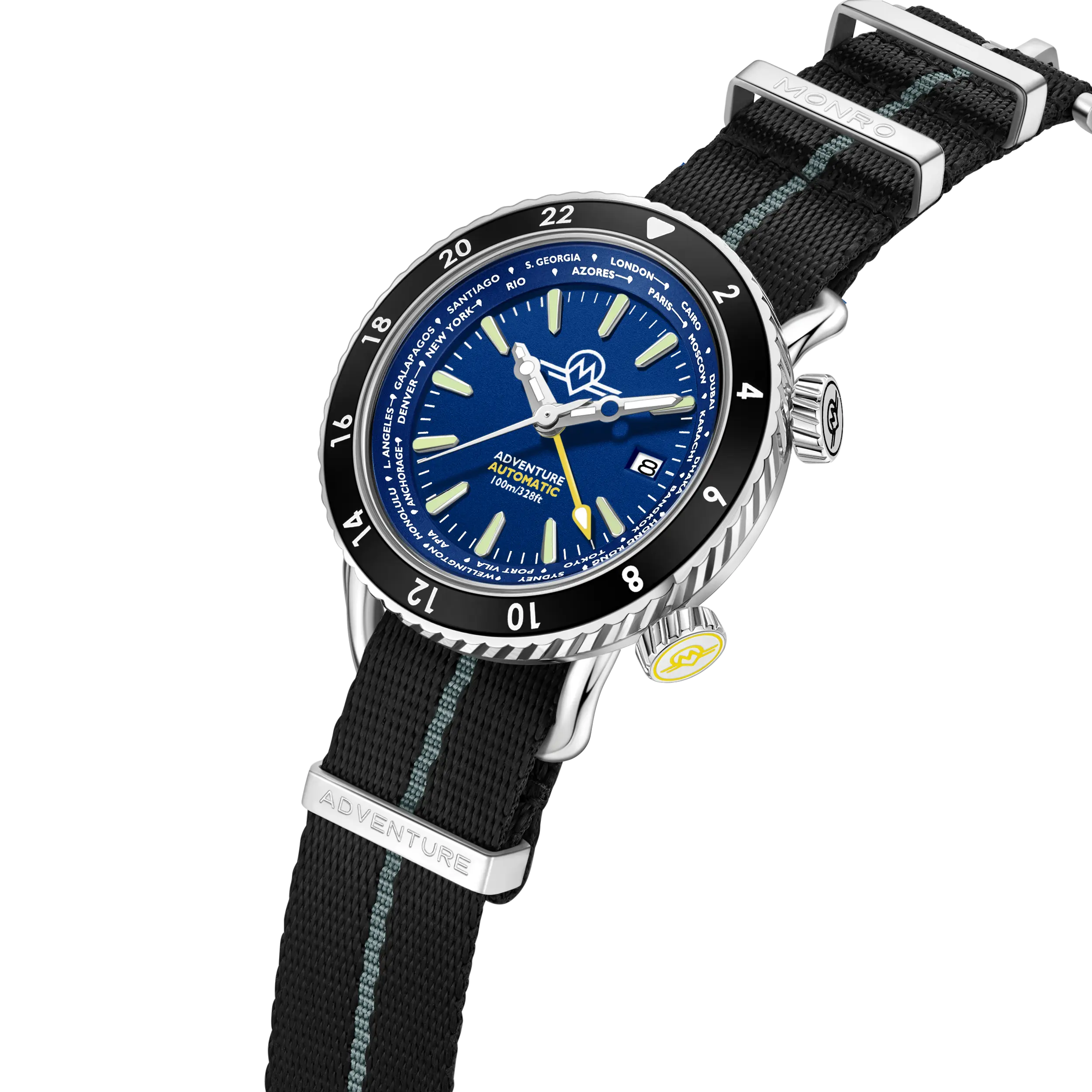 MONRO ADVENTURE MA-2 DEEP SEA BLUE, Automatic GMT Worldtimer, 44mm Stainless Steel, Blue Dial
