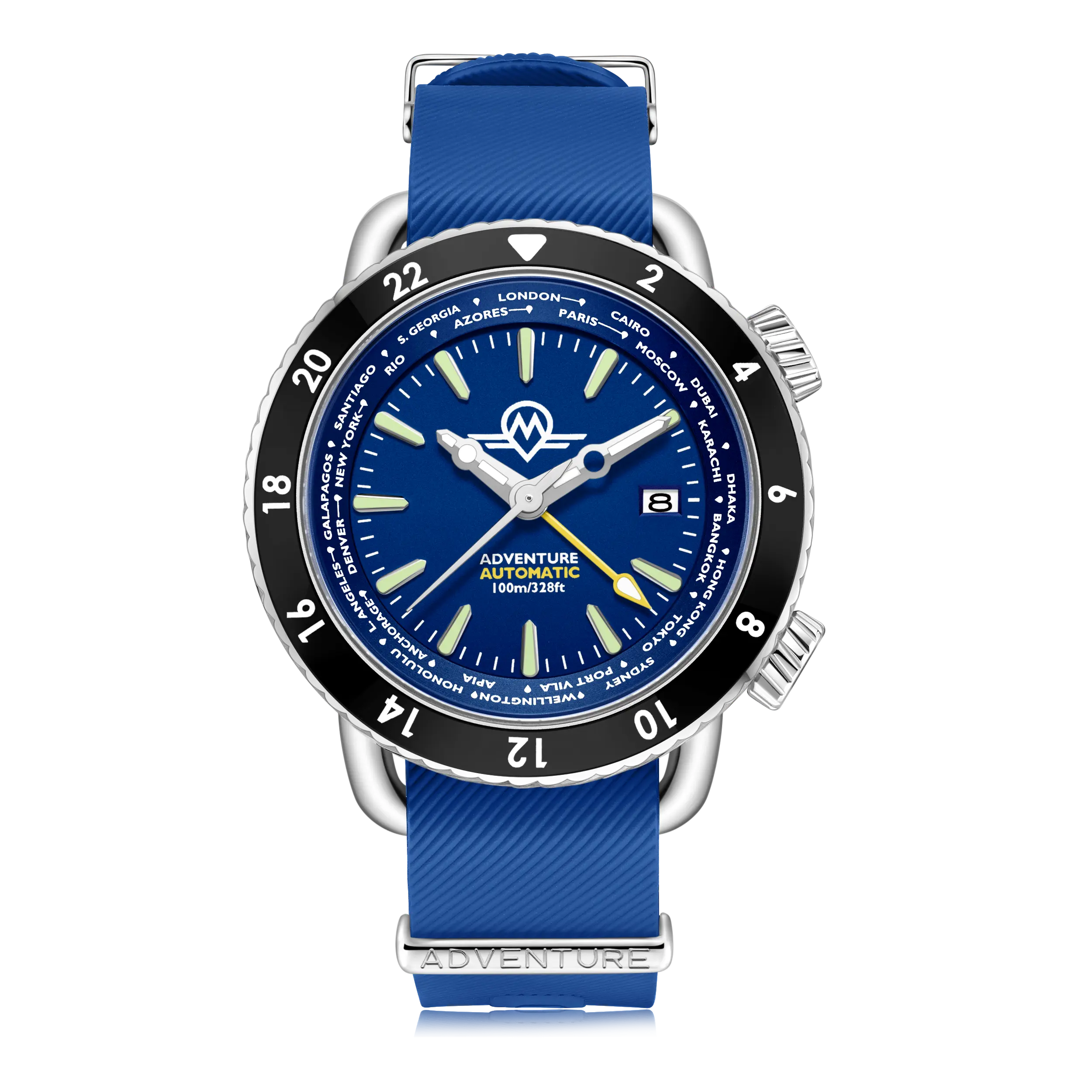 MONRO ADVENTURE MA-2 DEEP SEA BLUE, Automatic GMT Worldtimer, 44mm Stainless Steel, Blue Dial