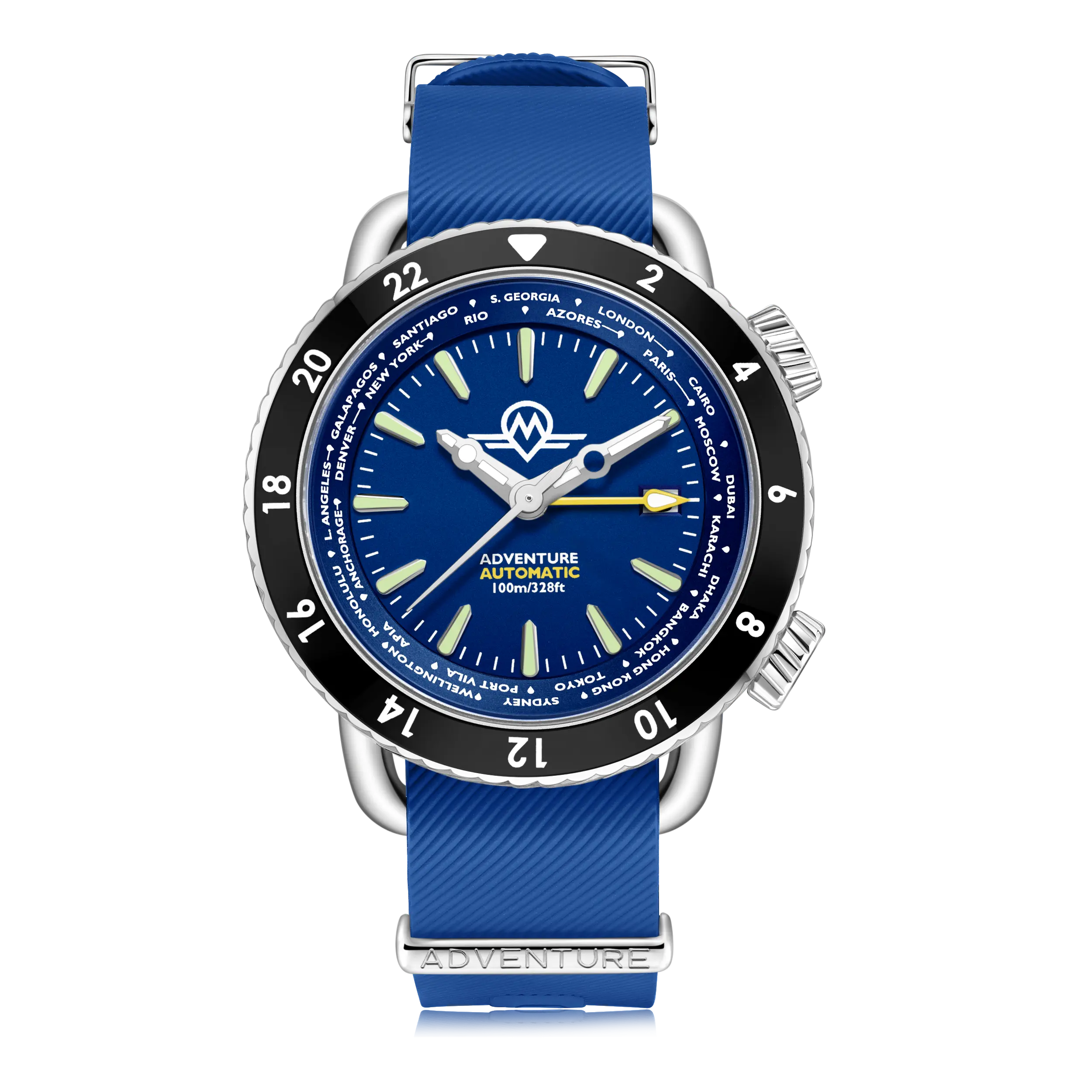 MONRO ADVENTURE MA-2 DEEP SEA BLUE, Automatic GMT Worldtimer, 44mm Stainless Steel, Blue Dial