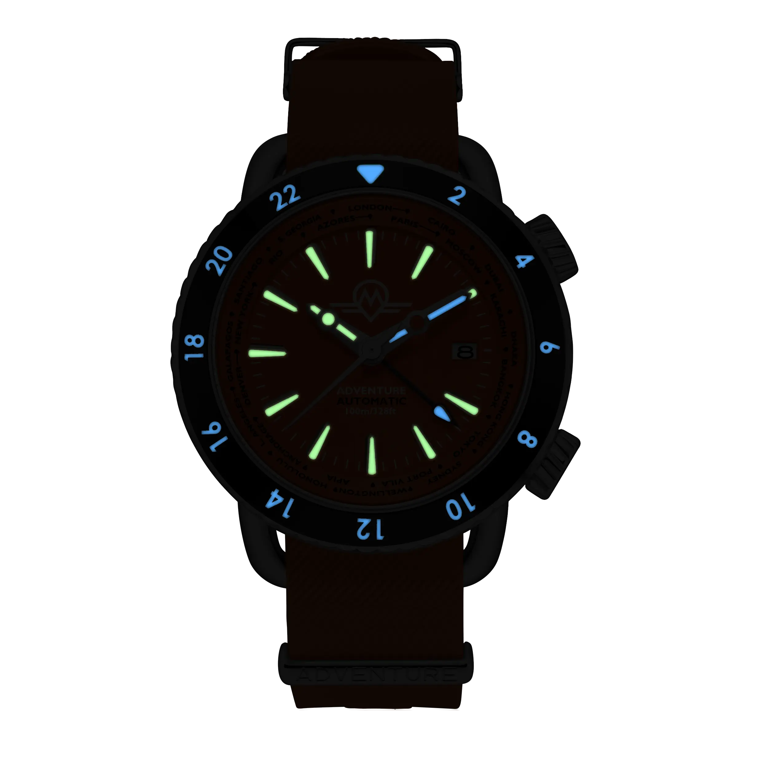 MONRO ADVENTURE MA-3 SUNSET ORANGE, Automatic GMT Worldtimer, 44mm Stainless Steel, Orange Dial