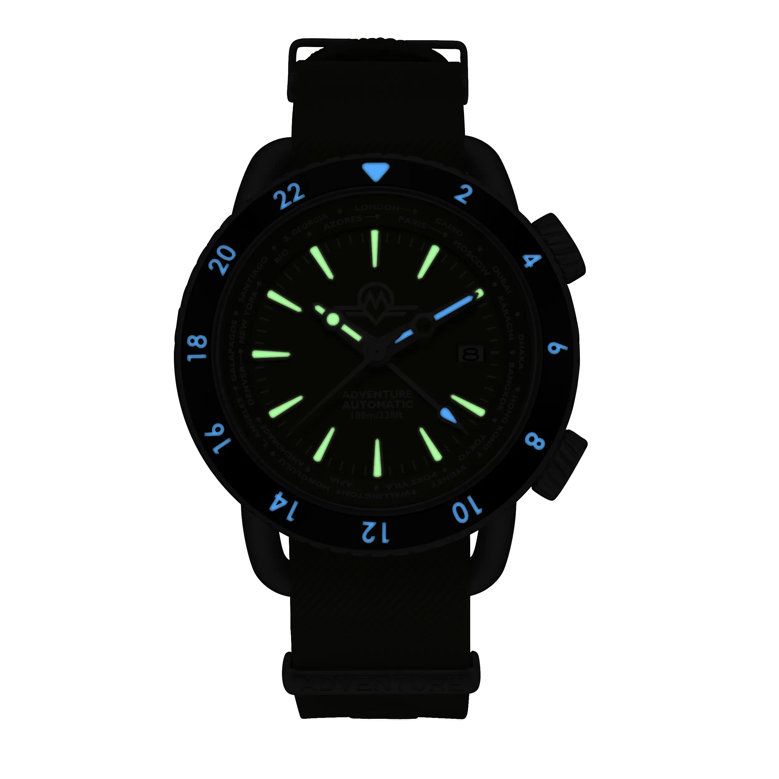 MONRO ADVENTURE MA-4 WOODLAND GREEN, Automatic GMT Worldtimer, 44mm Stainless Steel, Green Dial