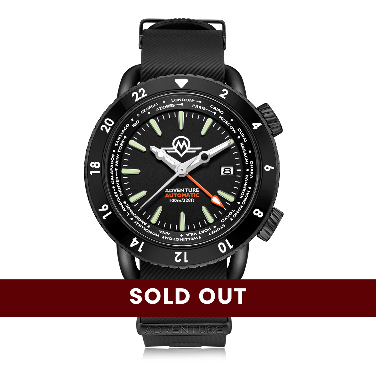 MONRO ADVENTURE MA-5 URBAN BLACK X, Automatic GMT Worldtimer, 44mm Stainless Steel, Black Dial