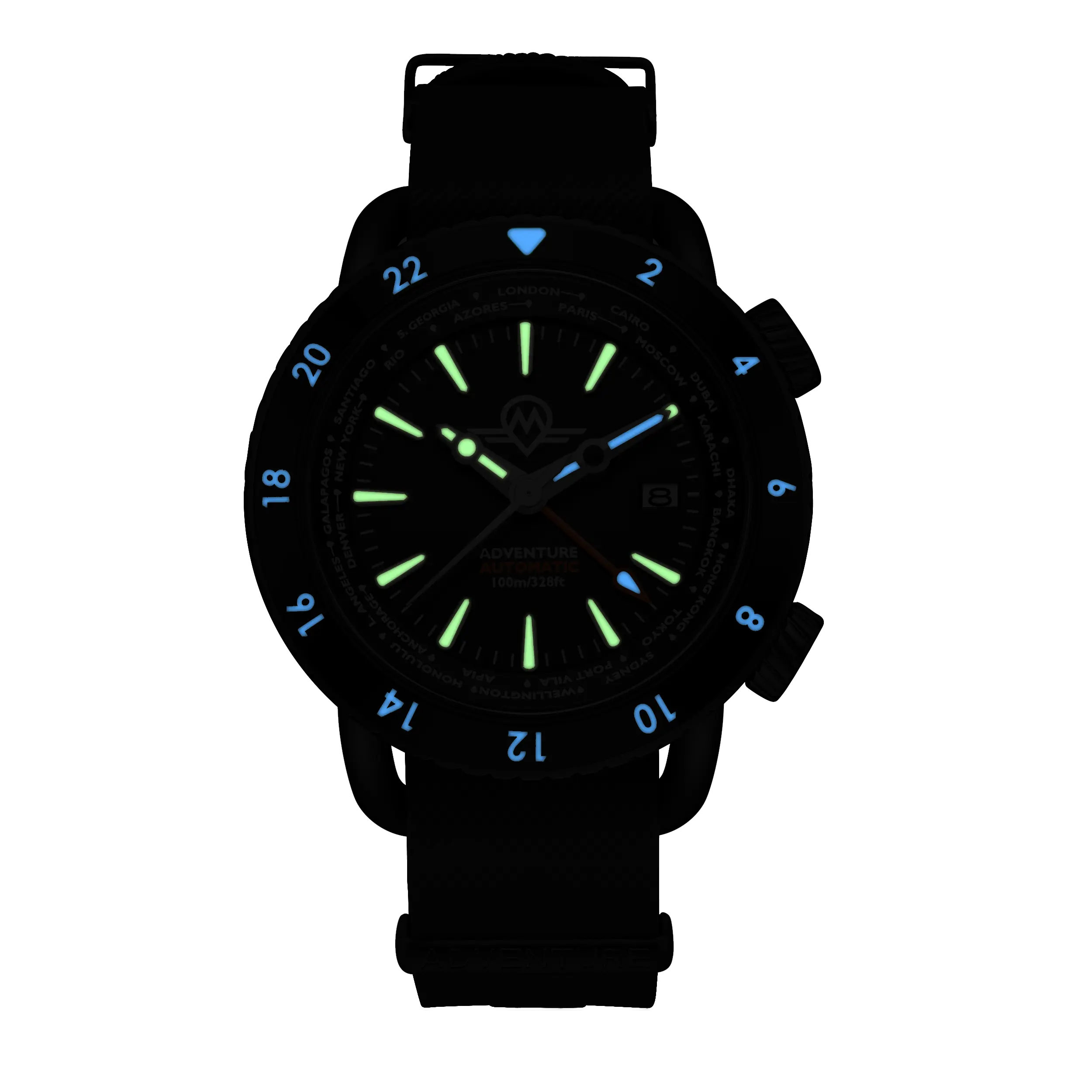 MONRO ADVENTURE MA-5 URBAN BLACK X, Automatic GMT Worldtimer, 44mm Stainless Steel, Black Dial