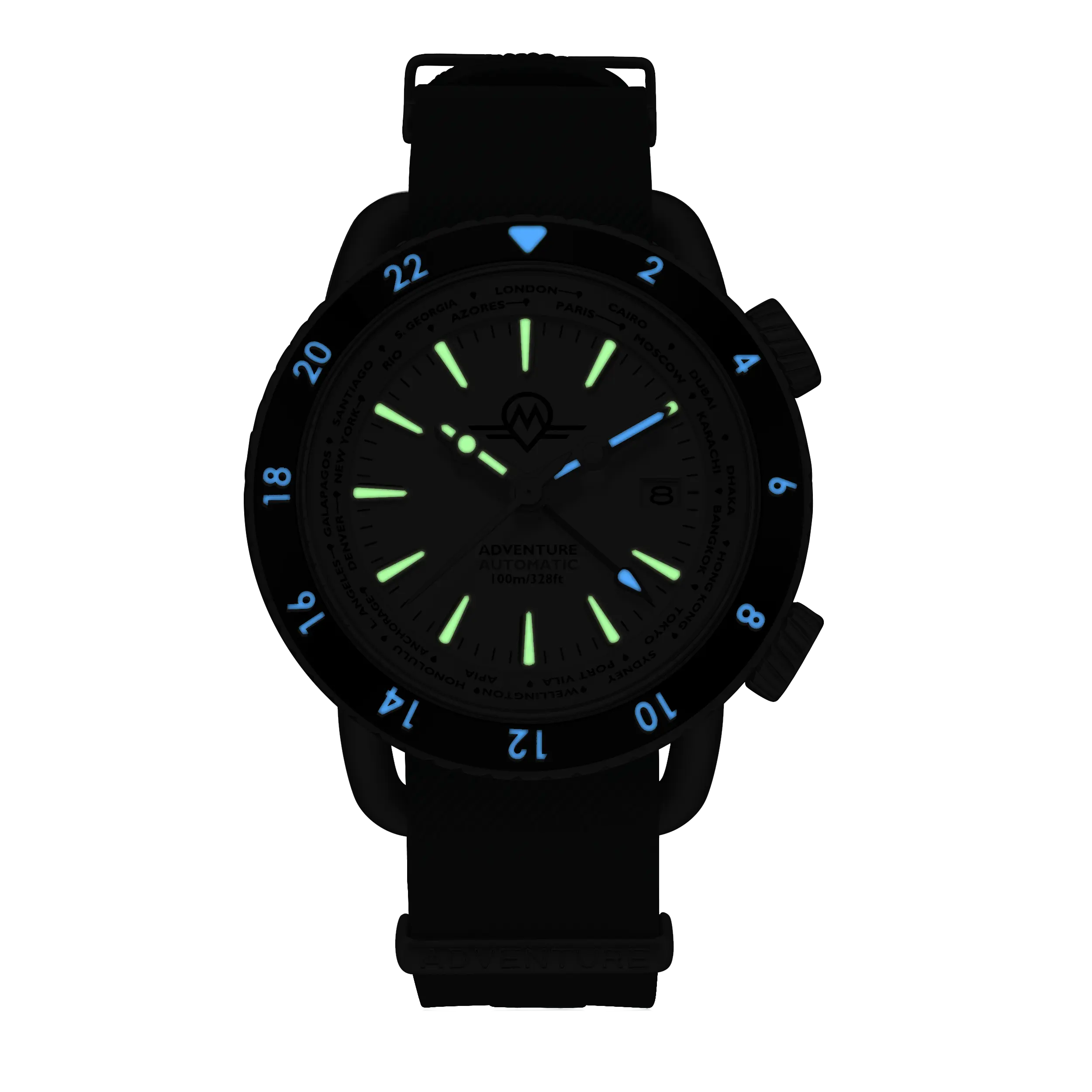 MONRO ADVENTURE MA-6 ARCTIC WHITE, Automatic GMT Worldtimer, 44mm Stainless Steel, White Dial