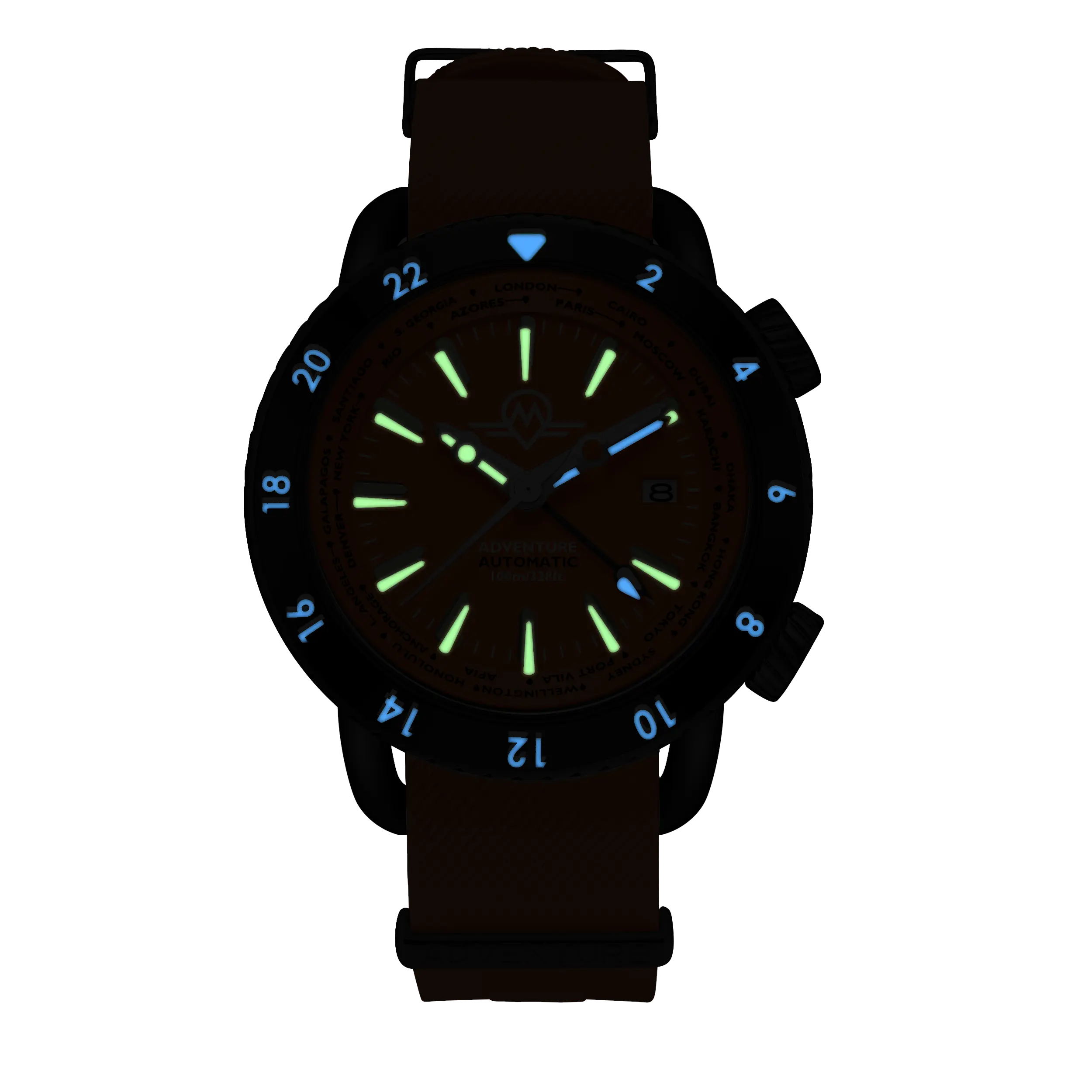 MONRO ADVENTURE MA-7 NIGHT FIRE, Automatic GMT Worldtimer, 44mm Stainless Steel, Orange Dial