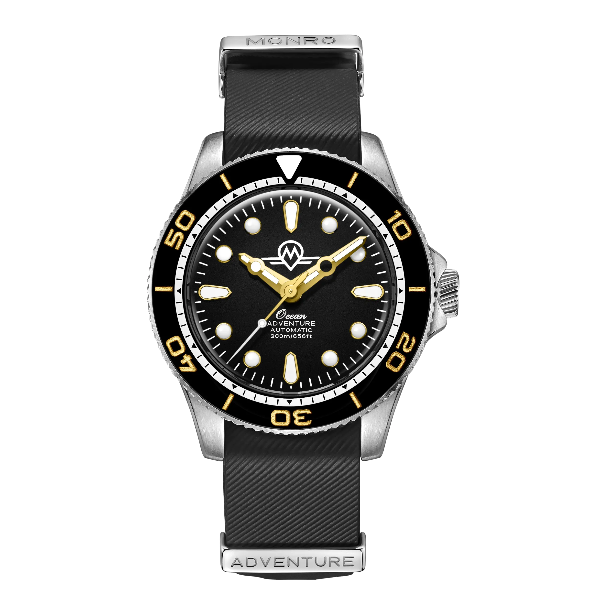 MONRO OCEAN ADVENTURE MOA-2 PACIFIC BLACK, Automatic Dive Watch, 41mm Stainless Steel, Black Dial