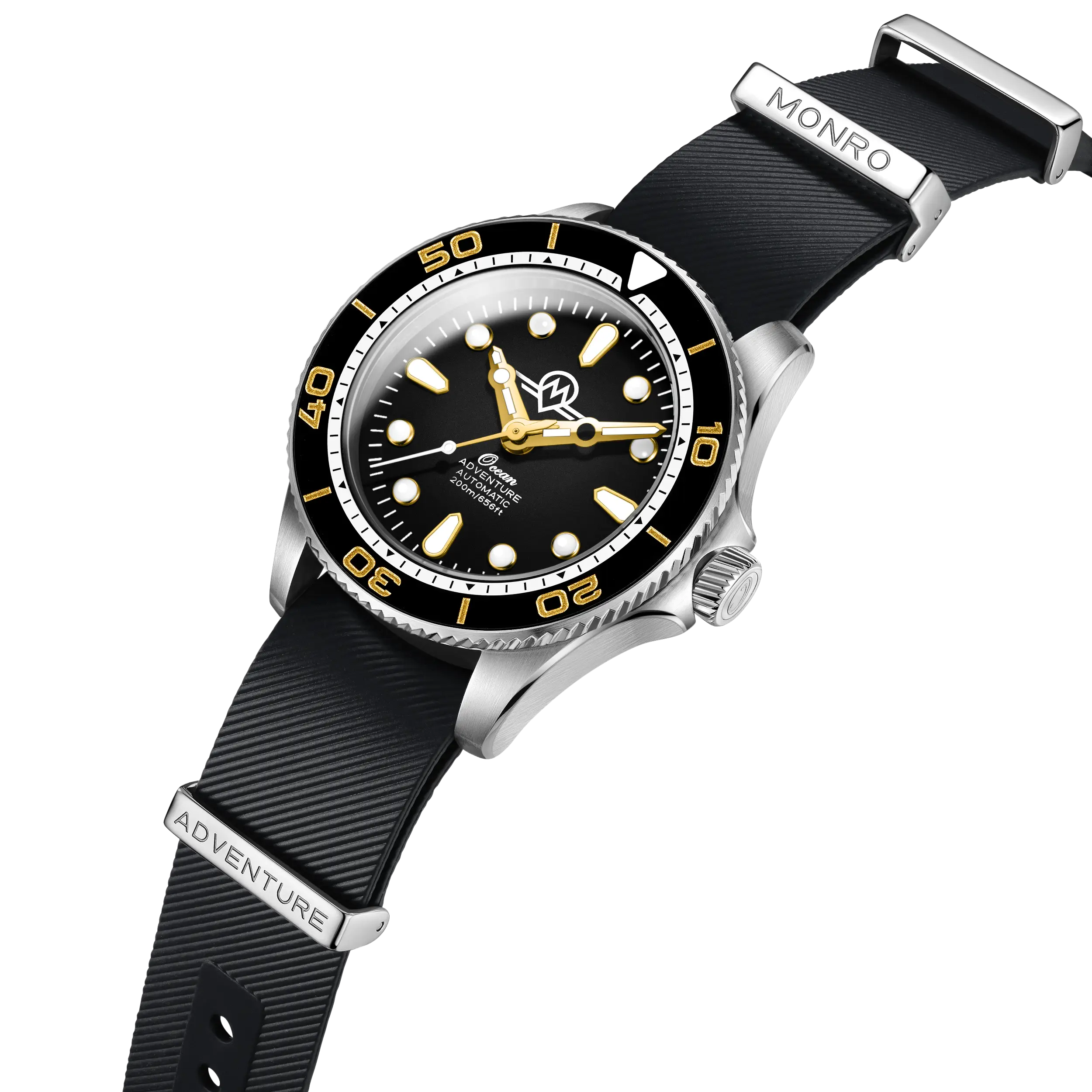 MONRO OCEAN ADVENTURE MOA-2 PACIFIC BLACK, Automatic Dive Watch, 41mm Stainless Steel, Black Dial