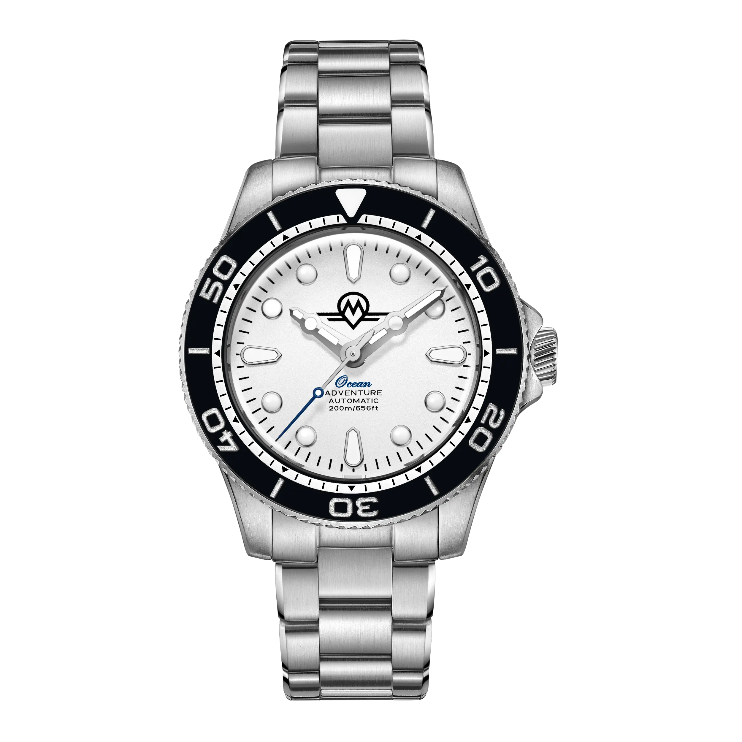 MONRO OCEAN ADVENTURE MOA-3 ARCTIC SILVER, Automatic Dive Watch, 41mm Stainless Steel, White Dial