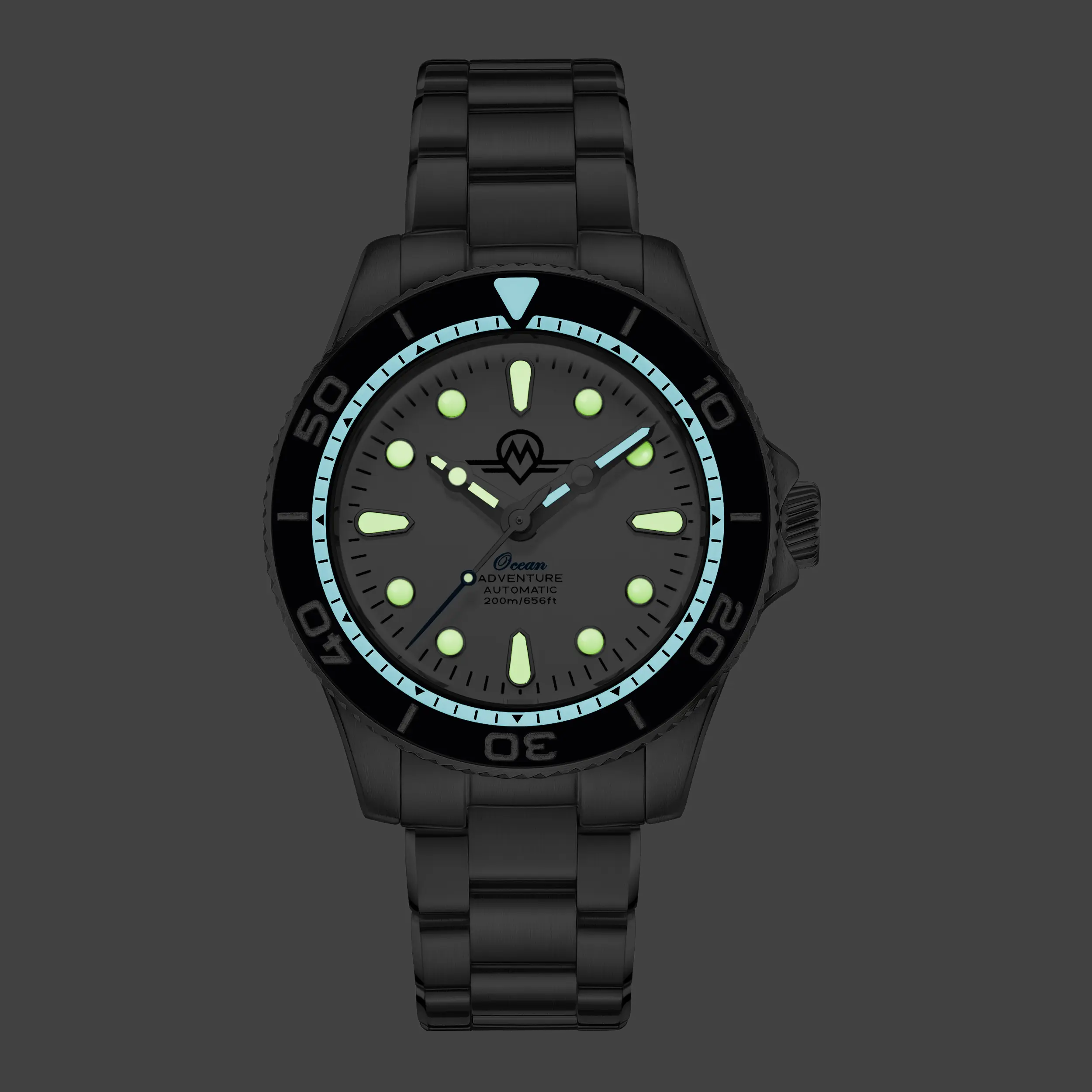 MONRO OCEAN ADVENTURE MOA-3 ARCTIC SILVER, Automatic Dive Watch, 41mm Stainless Steel, White Dial