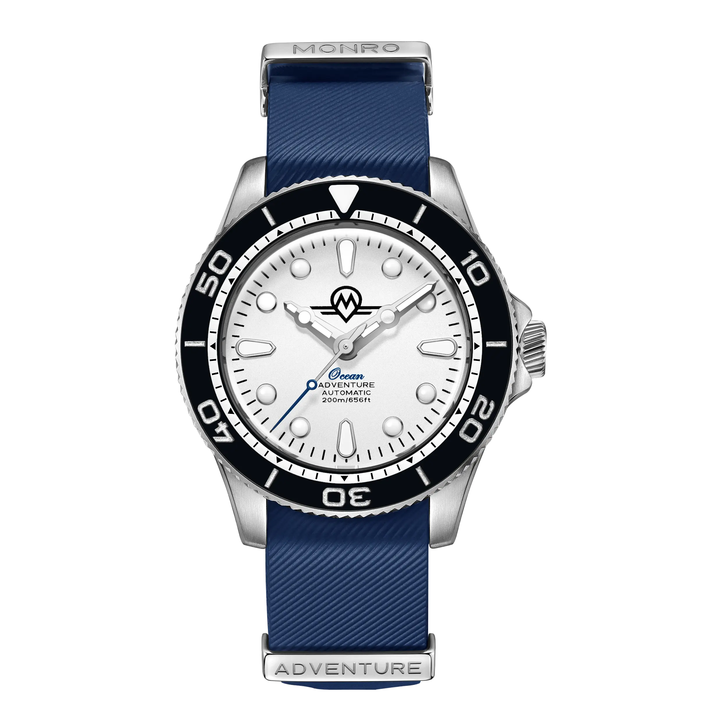 MONRO OCEAN ADVENTURE MOA-3 ARCTIC SILVER, Automatic Dive Watch, 41mm Stainless Steel, White Dial