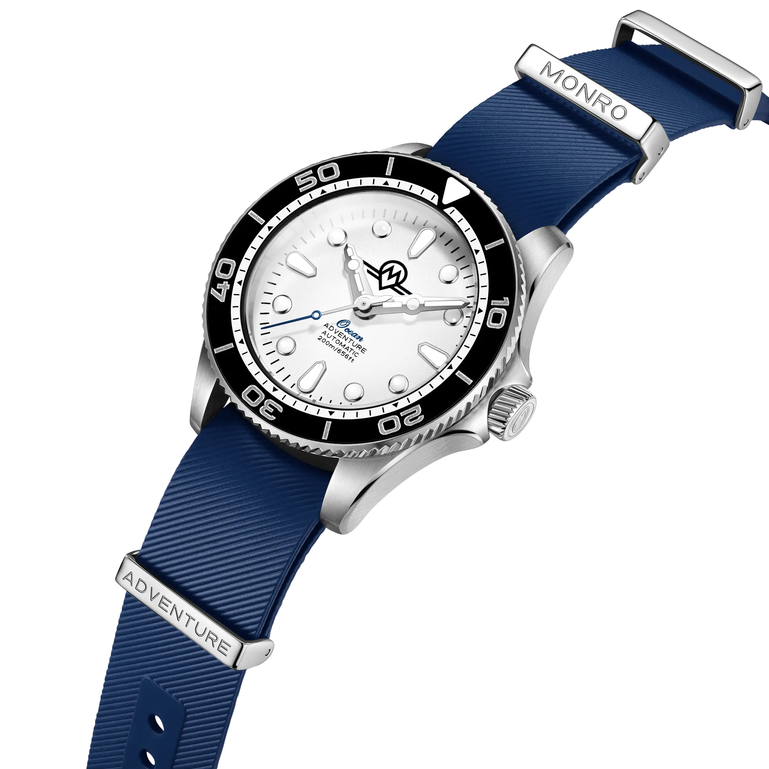 MONRO OCEAN ADVENTURE MOA-3 ARCTIC SILVER, Automatic Dive Watch, 41mm Stainless Steel, White Dial