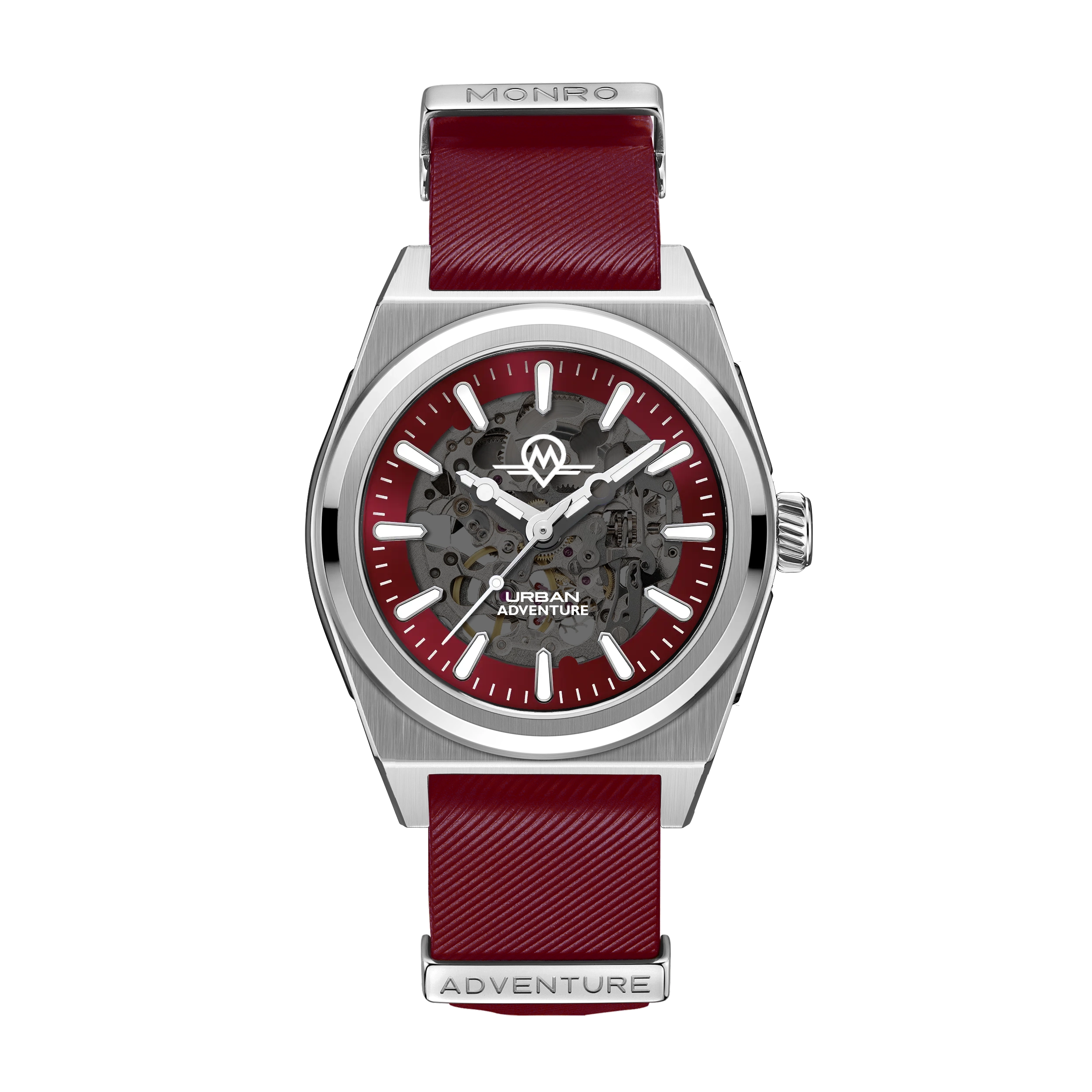 MONRO URBAN ADVENTURE MUA-S2, Automatic Skeleton, 40mm Stainless Steel, Red Dial