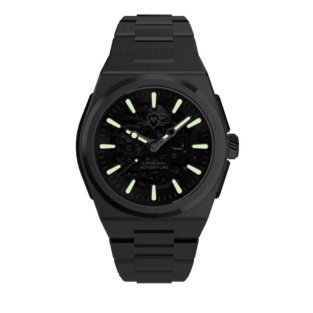 MONRO URBAN ADVENTURE MUA-S2, Automatic Skeleton, 40mm Stainless Steel, Red Dial