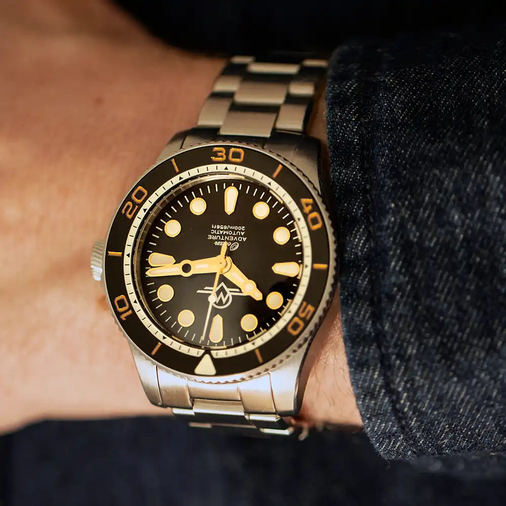 MONRO OCEAN ADVENTURE MOA-2 PACIFIC BLACK, Automatic Dive Watch, 41mm Stainless Steel, Black Dial