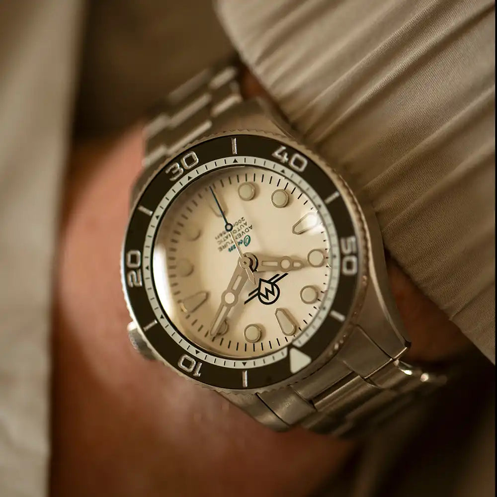 MONRO OCEAN ADVENTURE MOA-3 ARCTIC SILVER, Automatic Dive Watch, 41mm Stainless Steel, White Dial