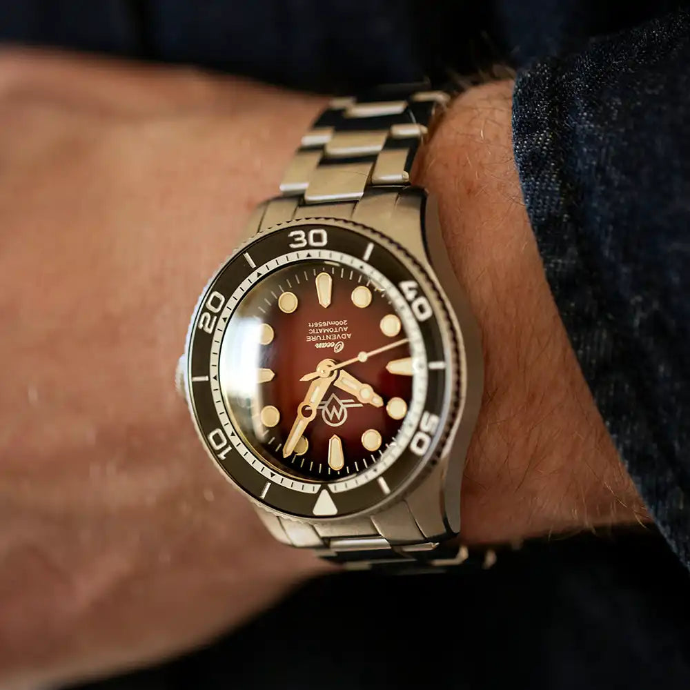 MONRO OCEAN ADVENTURE MOA-4 ATLANTIC RED, Automatic Dive Watch, 41mm Stainless Steel, Red Dial