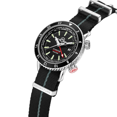 MONRO ADVENTURE MA-1 URBAN BLACK, Automatic GMT Worldtimer, 44mm Stainless Steel, Black Dial