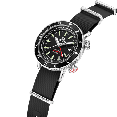 MONRO ADVENTURE MA-1 URBAN BLACK, Automatic GMT Worldtimer, 44mm Stainless Steel, Black Dial