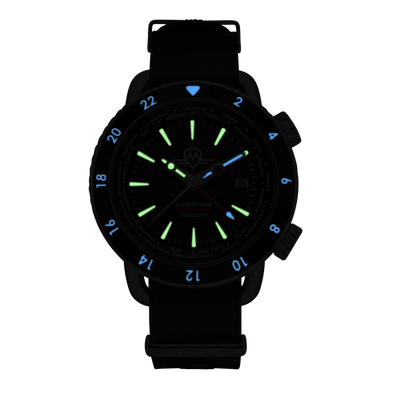MONRO ADVENTURE MA-1 URBAN BLACK, Automatic GMT Worldtimer, 44mm Stainless Steel, Black Dial