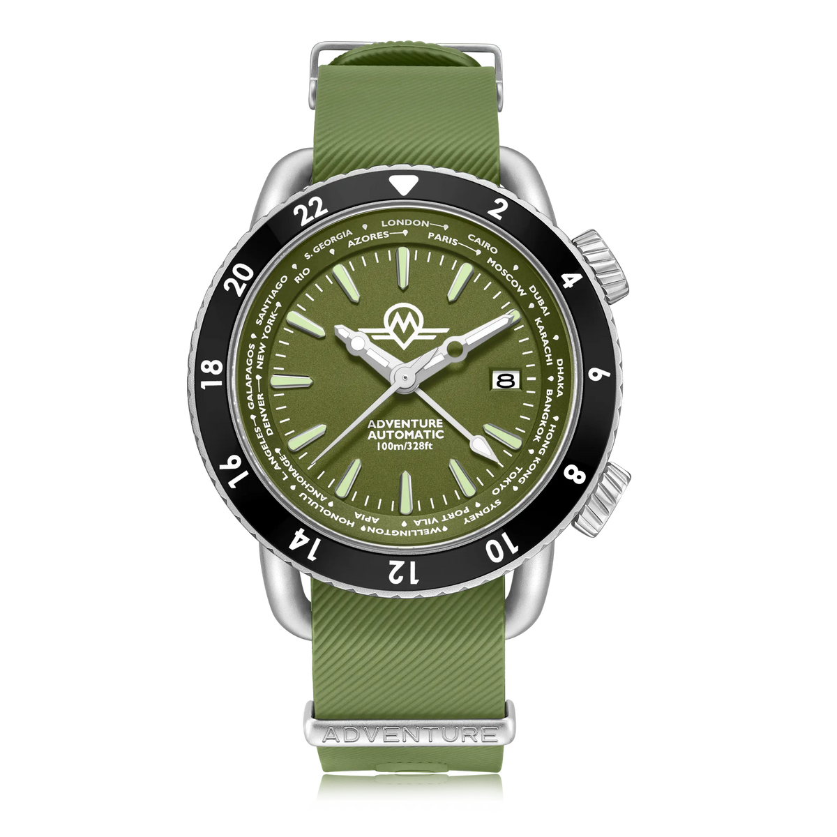 MONRO ADVENTURE MA-4 WOODLAND GREEN, Automatic GMT Worldtimer