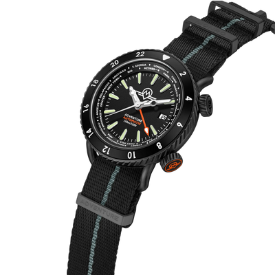 MONRO ADVENTURE MA-5 URBAN BLACK X, Automatic GMT Worldtimer, 44mm Stainless Steel, Black Dial