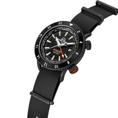 MONRO ADVENTURE MA-5 URBAN BLACK X, Automatic GMT Worldtimer, 44mm Stainless Steel, Black Dial