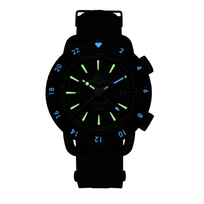 MONRO ADVENTURE MA-5 URBAN BLACK X, Automatic GMT Worldtimer, 44mm Stainless Steel, Black Dial