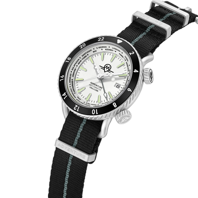 MONRO ADVENTURE MA-6 ARCTIC WHITE, Automatic GMT Worldtimer, 44mm Stainless Steel, White Dial