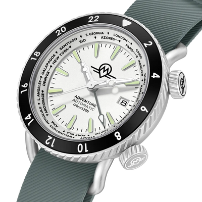 MONRO ADVENTURE MA-6 ARCTIC WHITE, Automatic GMT Worldtimer, 44mm Stainless Steel, White Dial