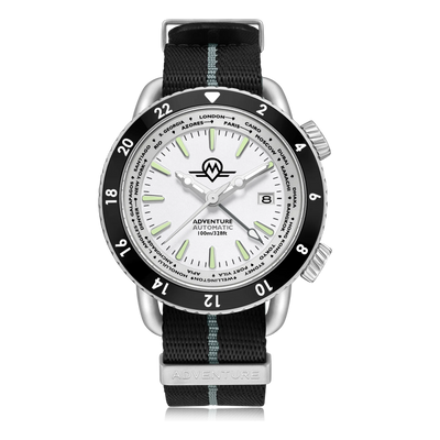 MONRO ADVENTURE MA-6 ARCTIC WHITE, Automatic GMT Worldtimer, 44mm Stainless Steel, White Dial