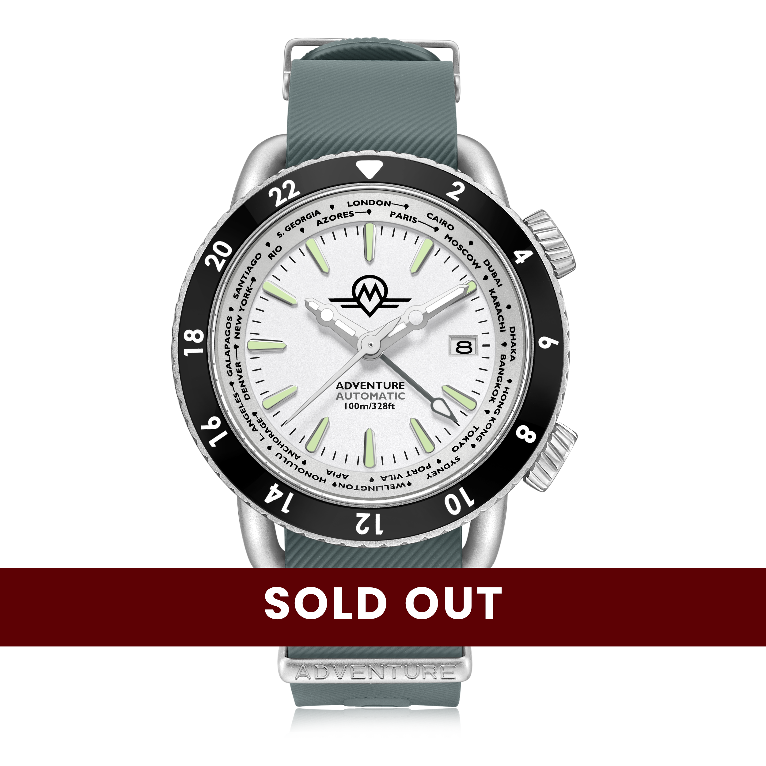 MONRO ADVENTURE MA-6 ARCTIC WHITE, Automatic GMT Worldtimer, 44mm Stainless Steel, White Dial