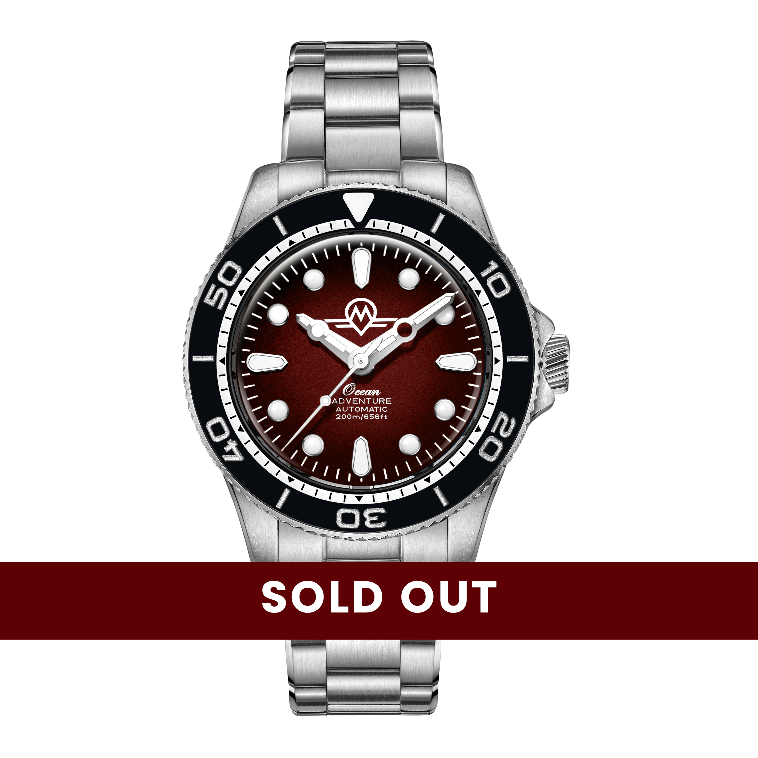 MONRO OCEAN ADVENTURE MOA-4 ATLANTIC RED, Automatic Dive Watch, 41mm Stainless Steel, Red Dial