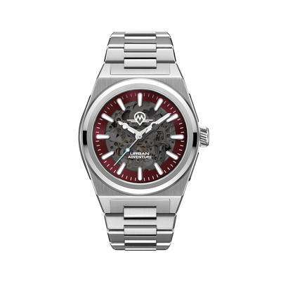 MONRO URBAN ADVENTURE MUA-S2, Automatic Skeleton, 40mm Stainless Steel, Red Dial