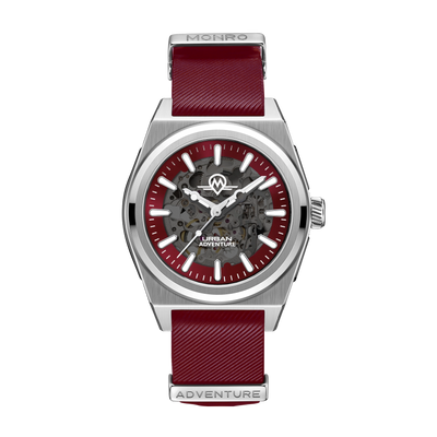 MONRO URBAN ADVENTURE MUA-S2, Automatic Skeleton, 40mm Stainless Steel, Red Dial