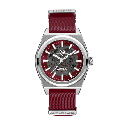 MONRO URBAN ADVENTURE MUA-S2, Automatic Skeleton, 40mm Stainless Steel, Red Dial
