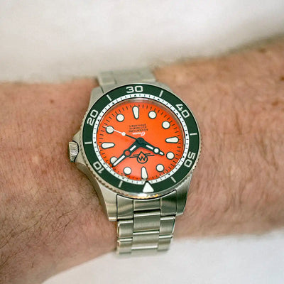 MONRO OCEAN ADVENTURE MOA-5 PACIFIC ORANGE, Automatic Dive Watch, 41mm Stainless Steel, Orange Dial